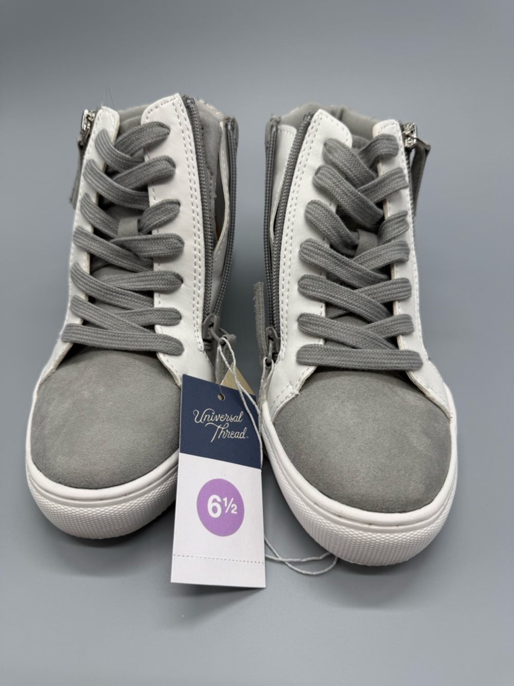 Universal Thread Gray and White Lace-Up High Top Sneakers